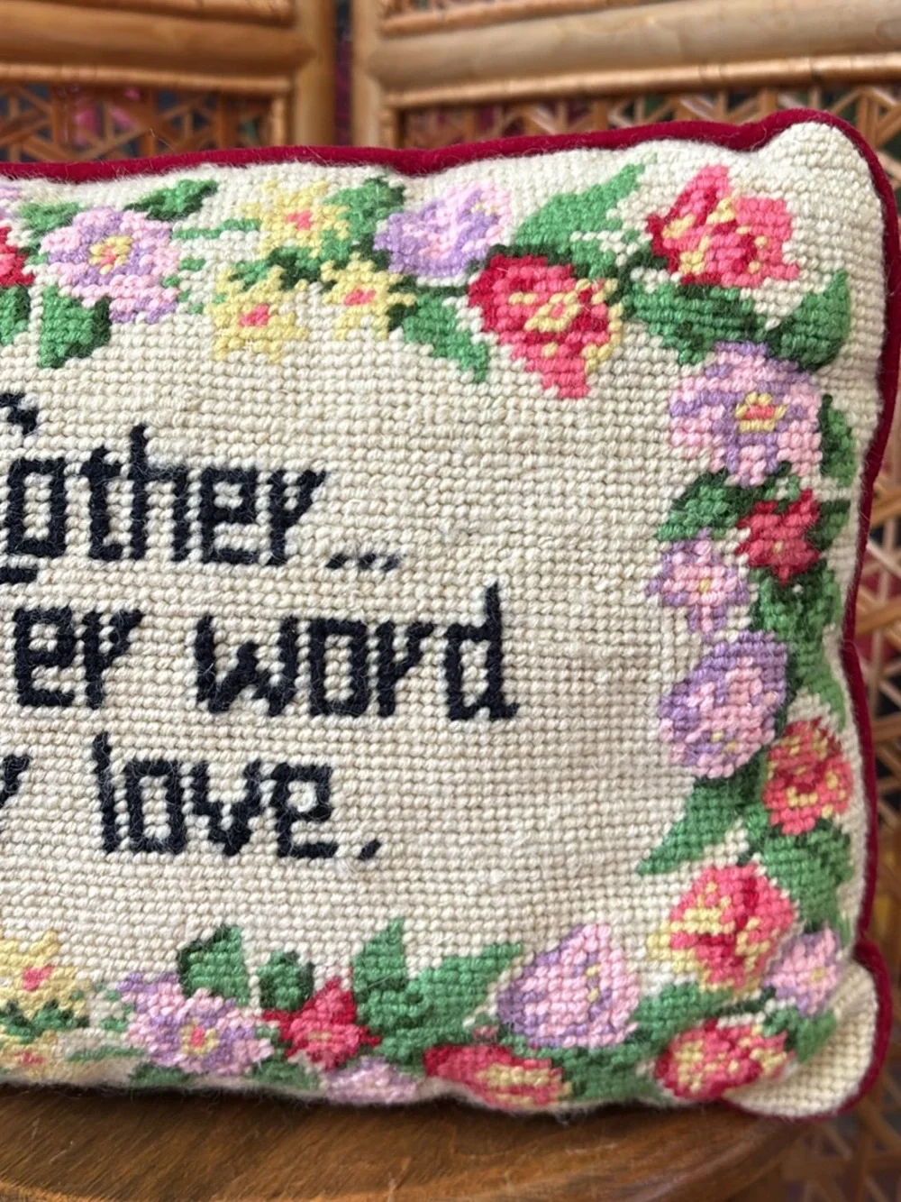 Floral Cross-Stitch Accent Pillow - Multicolor